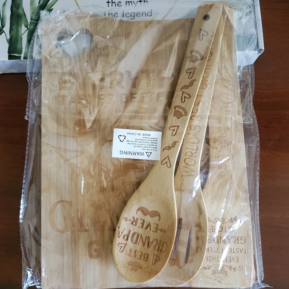 NIB Grandpa Cutting Board W/Spatulas Spoons Gifts for Grandpa on Fathers Day - Picture 6 of 8